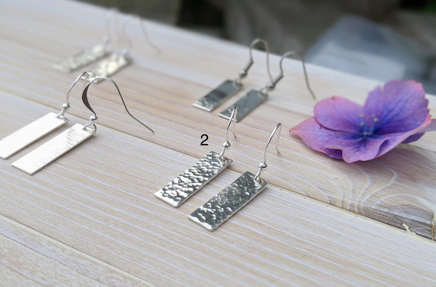 Textured Silver Bar Earrings