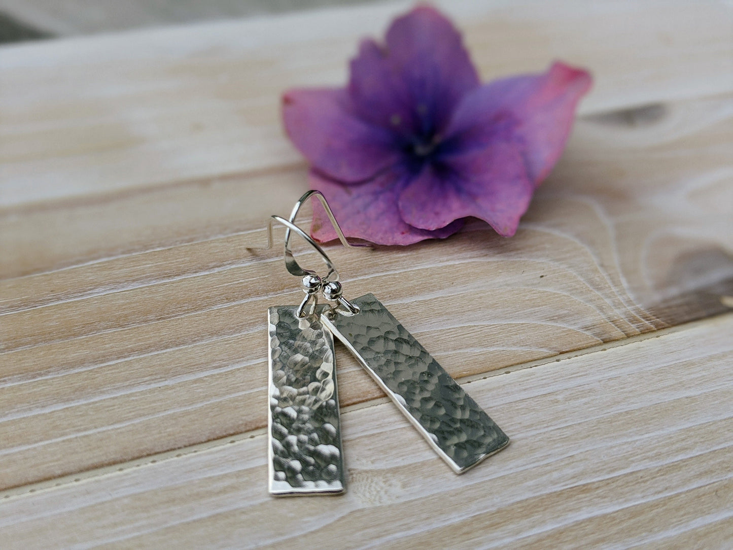 Textured Silver Bar Earrings