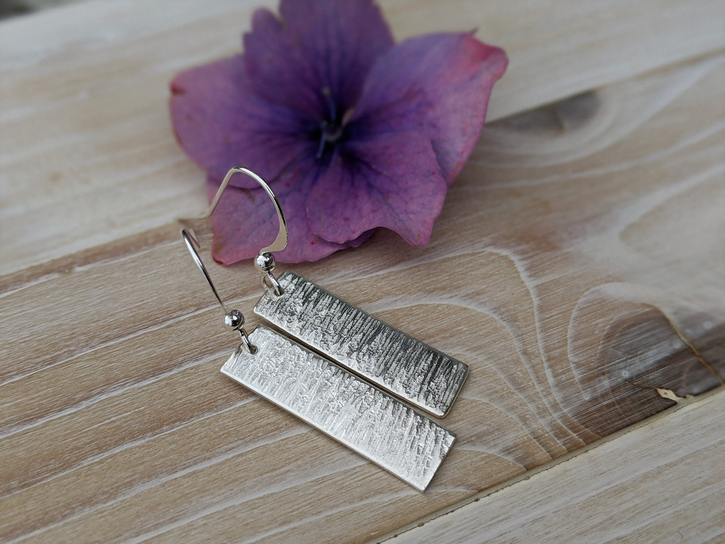 Textured Silver Bar Earrings