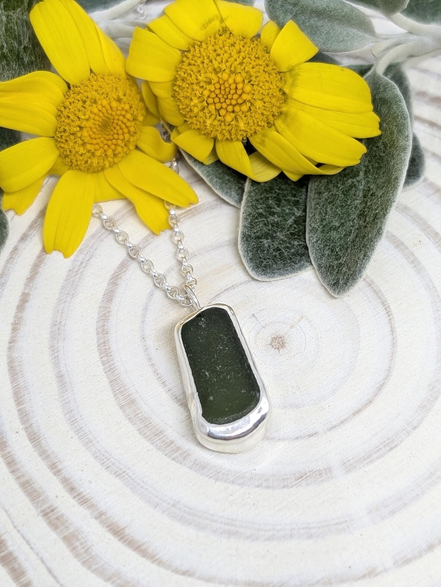 Olive Green Irish Sea Glass Pendant