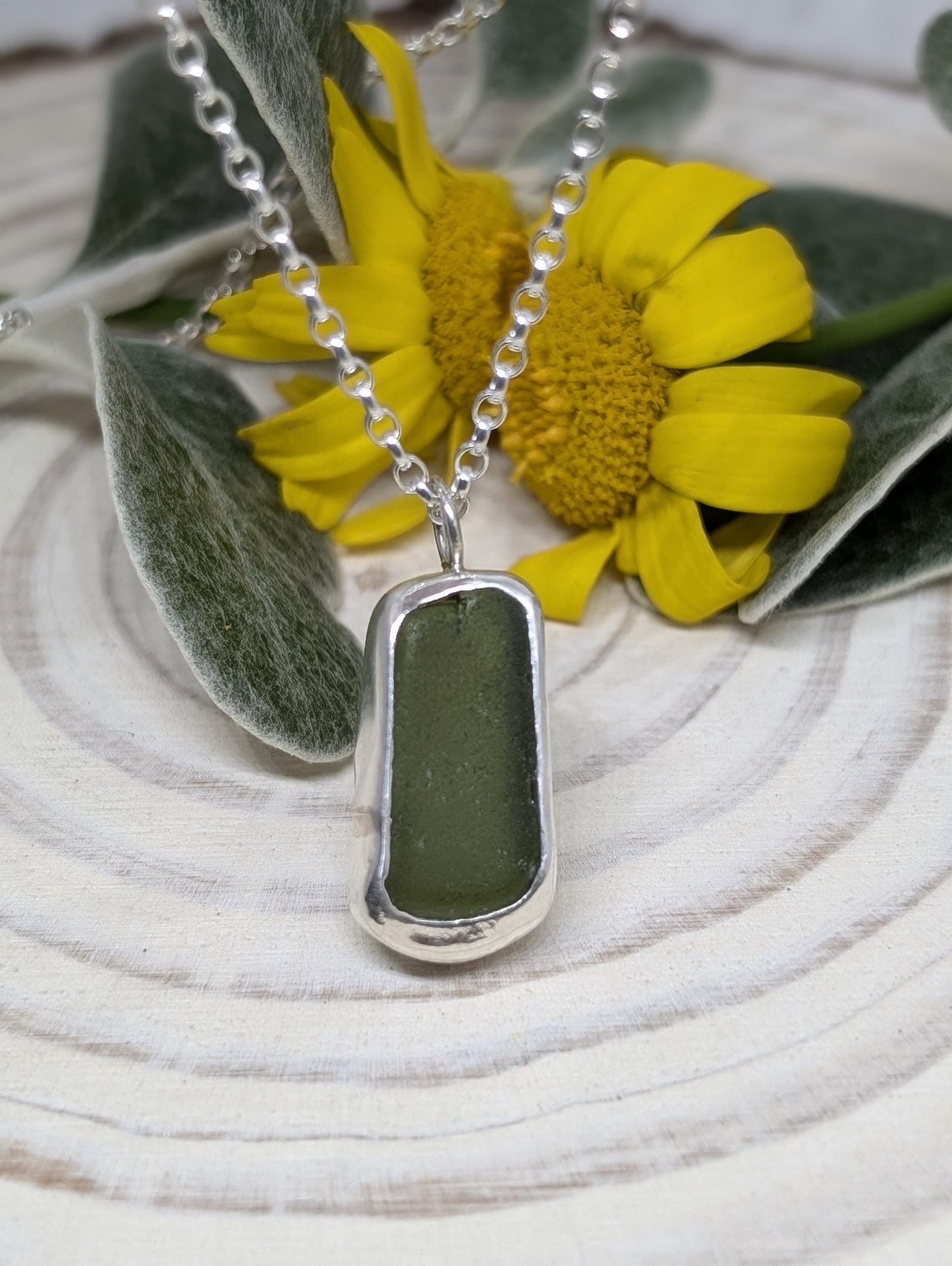 Olive Green Irish Sea Glass Pendant