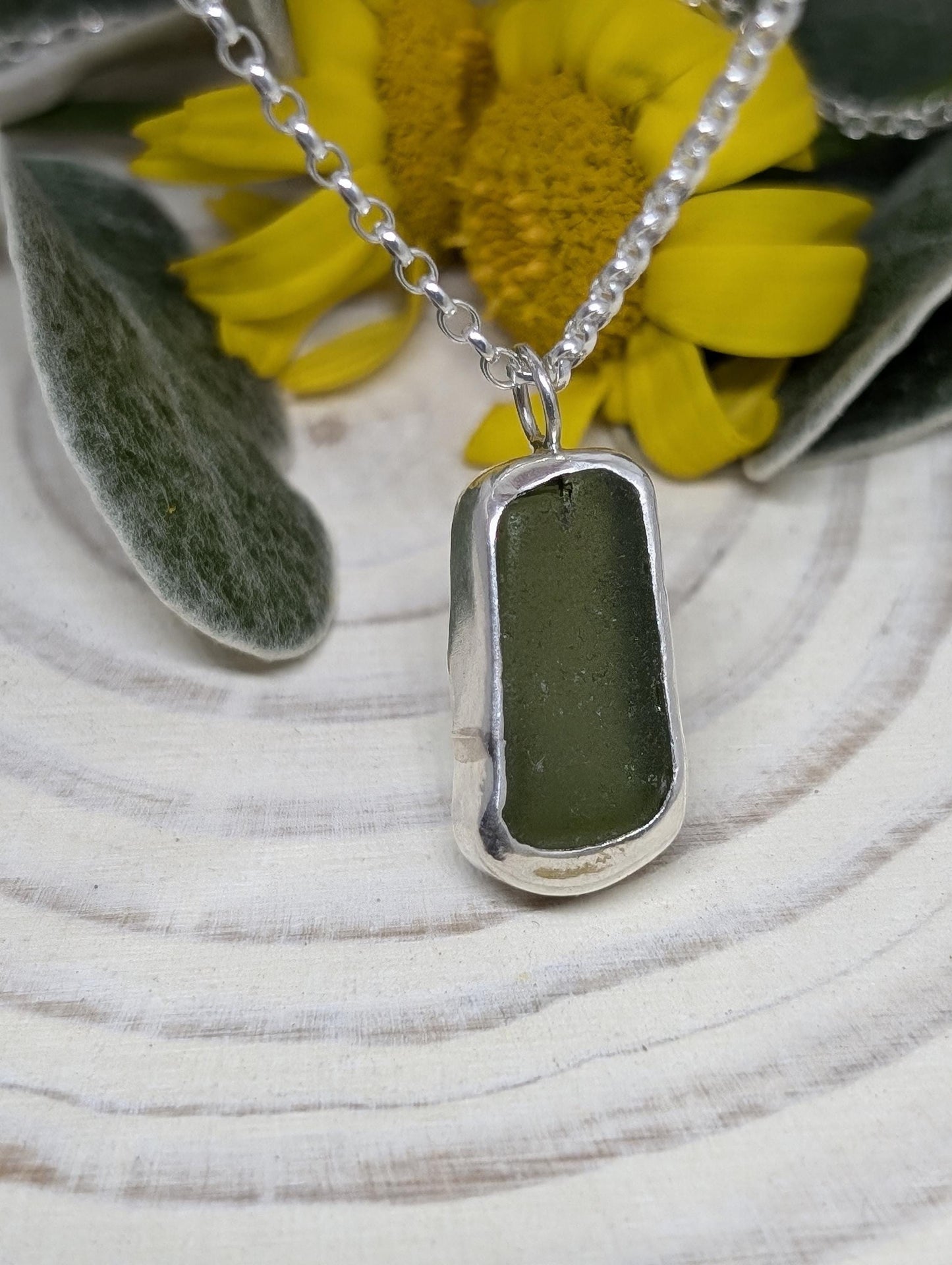 Olive Green Irish Sea Glass Pendant
