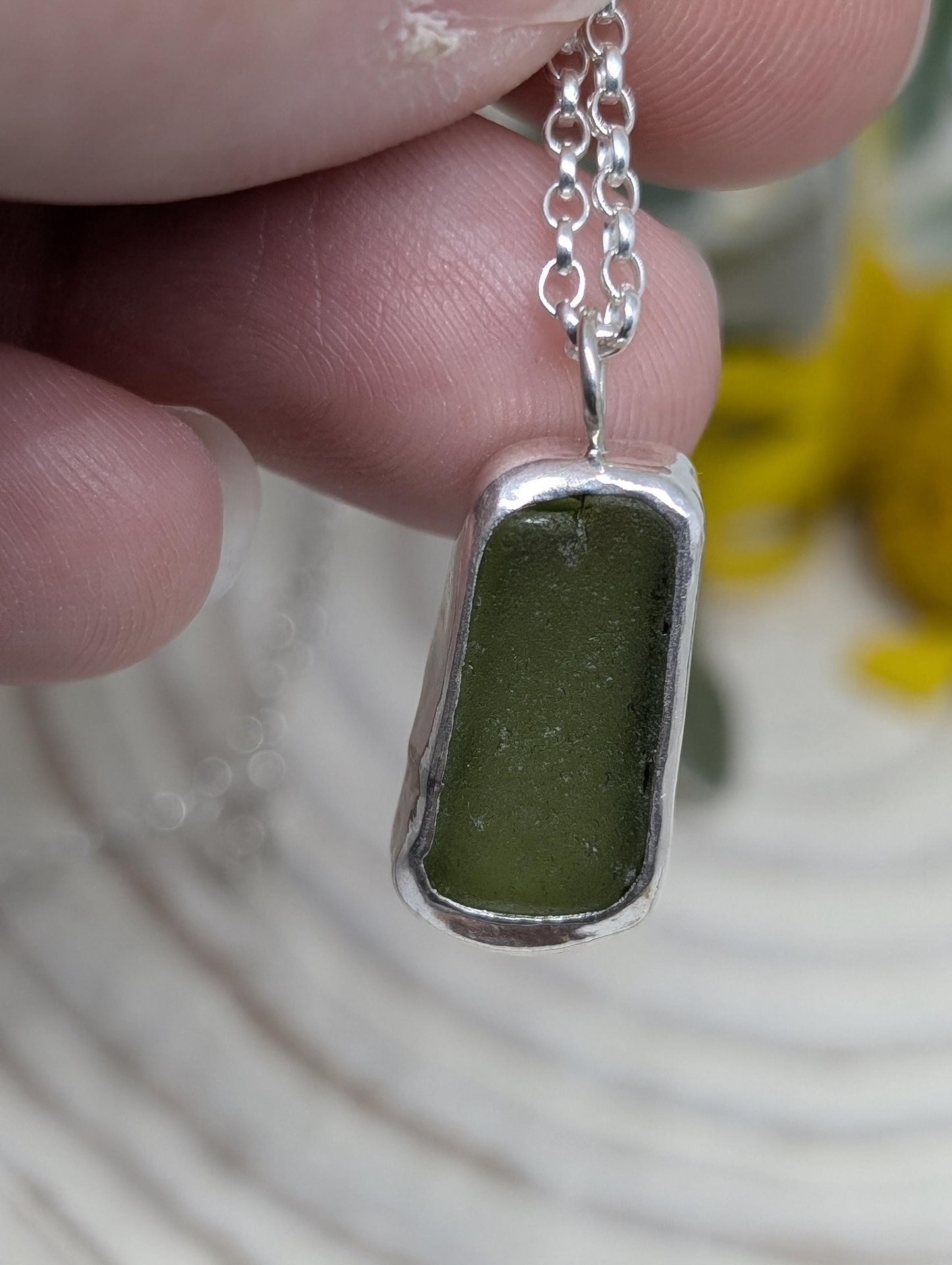 Olive Green Irish Sea Glass Pendant